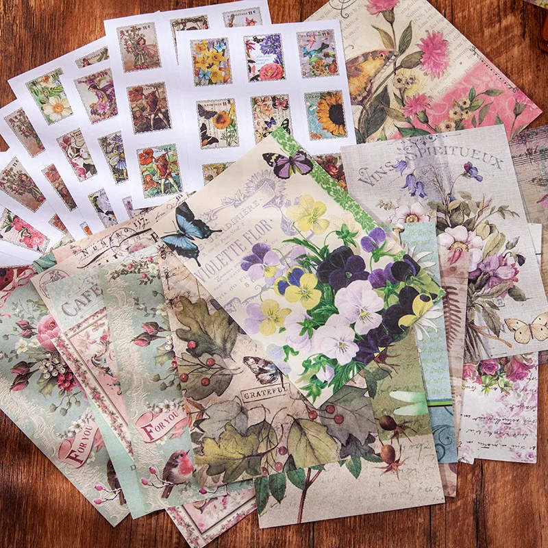 

38pcs/lot Memo Pads Material Paper Moon Night Flower Viewing Junk Journal Scrapbooking Cards Retro Background Decoration Paper