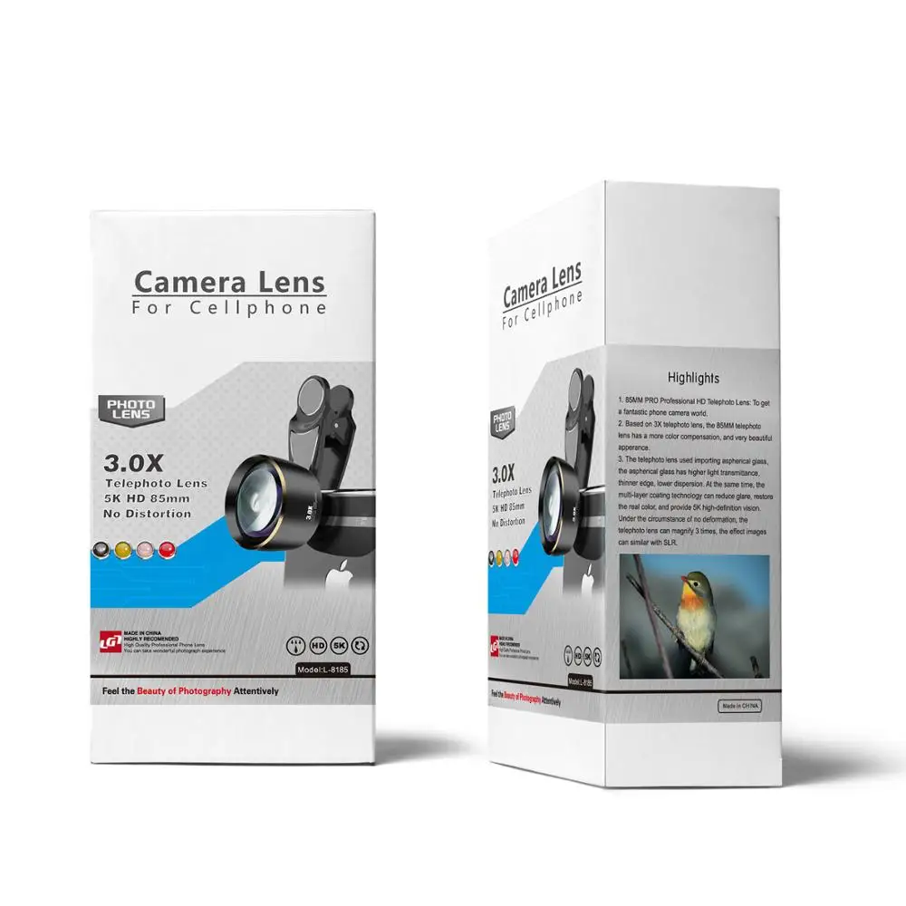 HD 휴대폰 카메라 인물 사진 렌즈, 5K 3X 망원 렌즈, 아이폰 스마트폰용 85mm 3.0x 다층 코팅, 왜곡 없음
