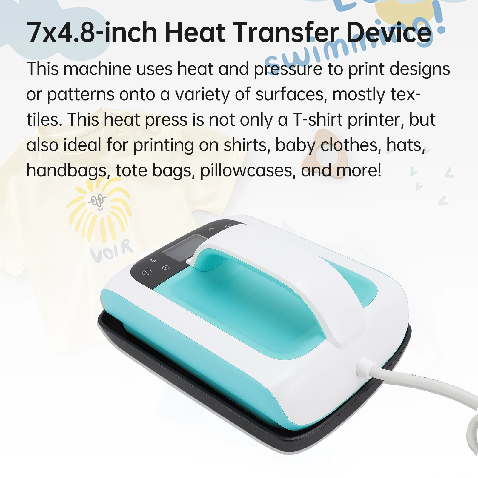 Heat Press Machine for T-Shirts 7x4.8inch Heating Transfer Iron Press Fast Heat Up for Sublimation Adjustable Temperature Timer