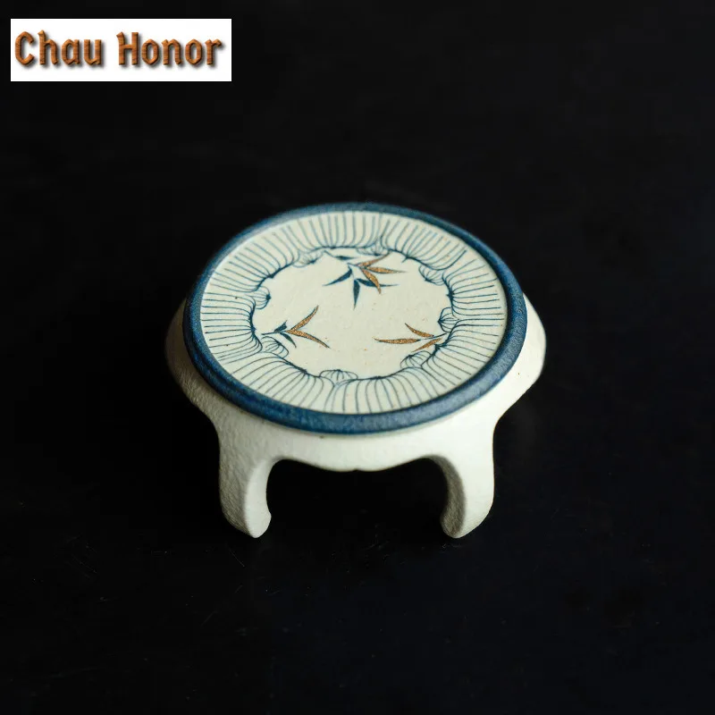 Blue And White Flint Red Teapot Cover Holder Aesthetic Gold Drawing Bamboo Cover Frame Zisha Pot Lid Shelf Coaster Tableware