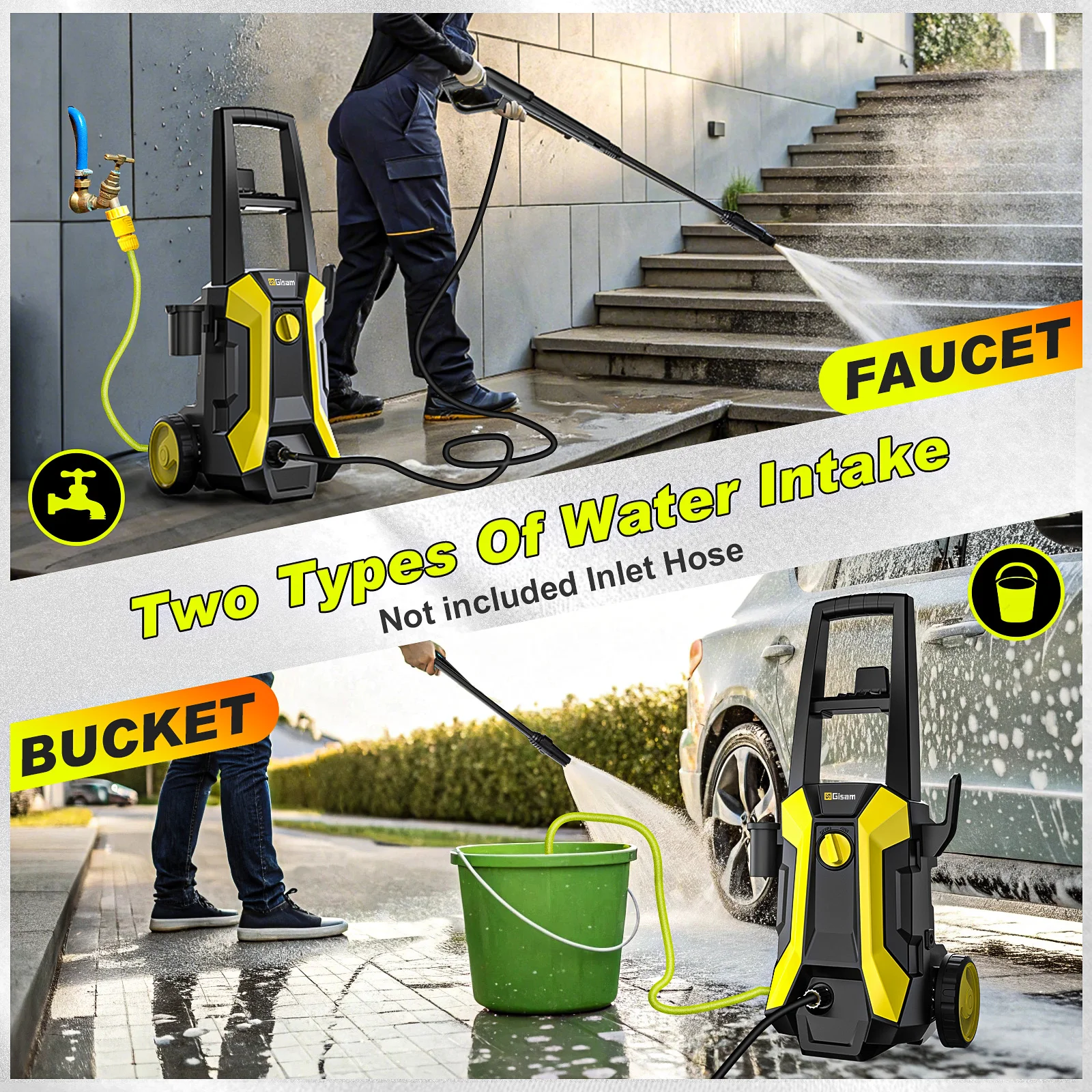 Gisam 2200W Electric Pressure Washer with Spray Gun and 180° Adjustable Nozzle - Image 3