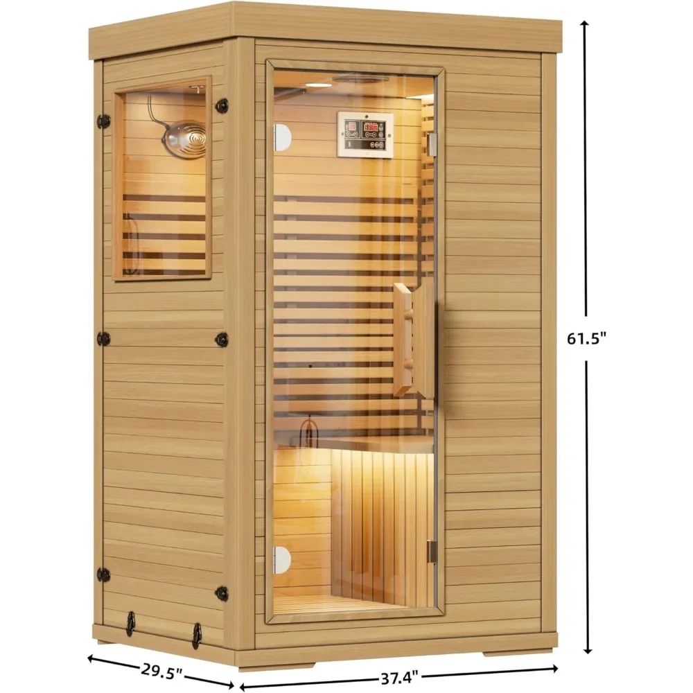 Far Infrared Home Sauna Room for 1 Person, Spa Saunas with Digital Controller, 2 Bluetooth Player, LED Reading Lamp, Saunas 5