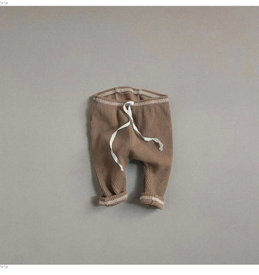 Autumn New Baby Solid Thread Leggings Cotton Boy Girl Drawstring Trousers Infant Toddler Pp Pants Newborn Casual Pants 0-24M baby trousers,cotton pants,baby leggings