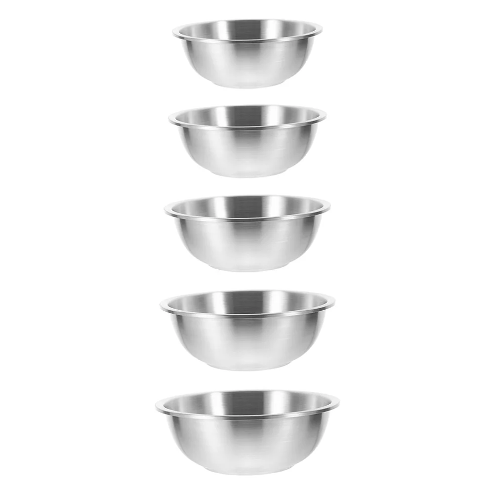 

5 Pcs with Cover 304 Stainless Steel Basin Mixing Bowls Prepping For Kneading Dough