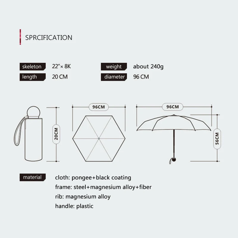 OLYCAT Mini Umbrella Rain Women Cute Portable Anti UV 5folding Umbrellas Pocket Travel Sun Umbrella Girls 6K Windproof Parasol