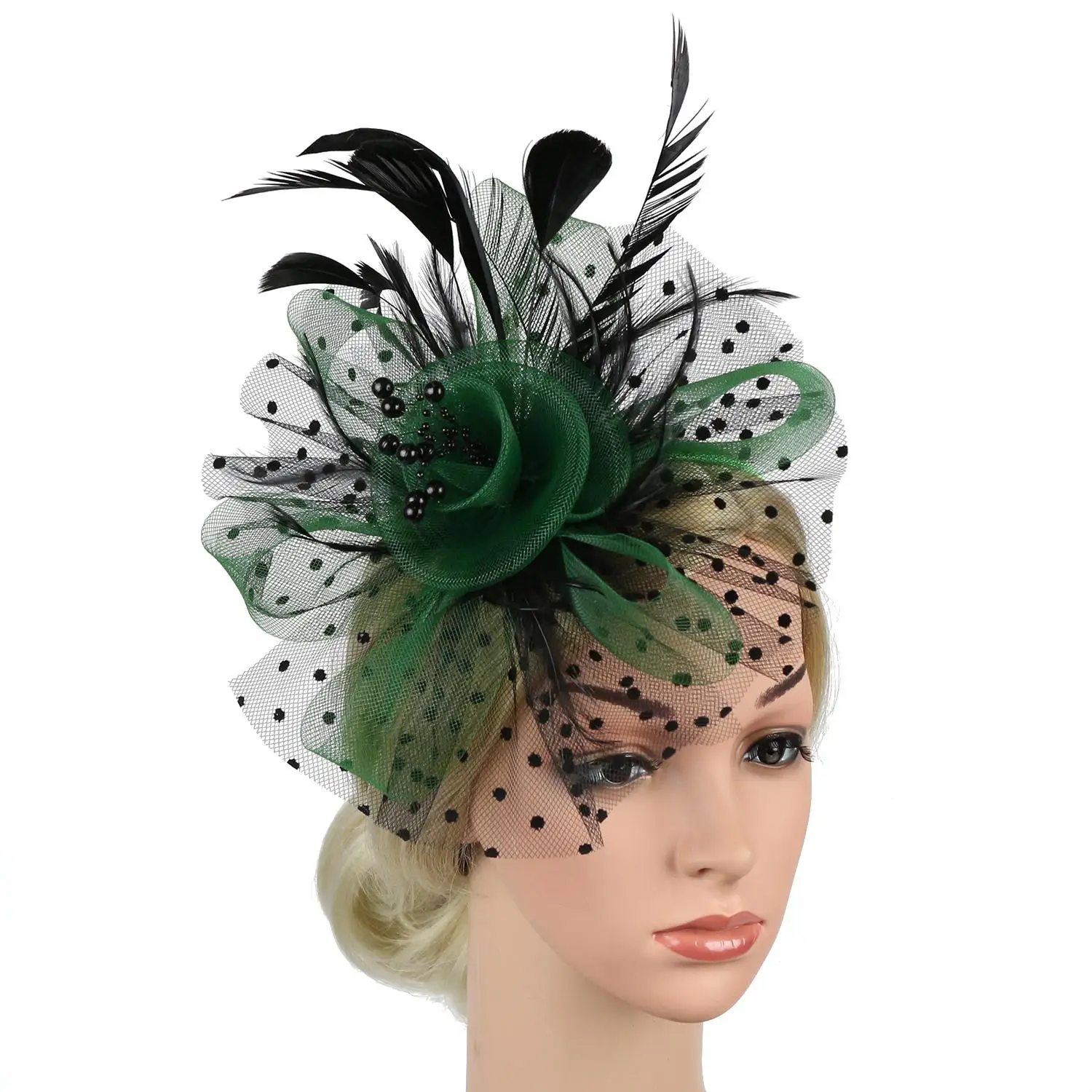 Elegant Mesh Flower Fascinator with Feather Accent for Weddings and Tea Parties