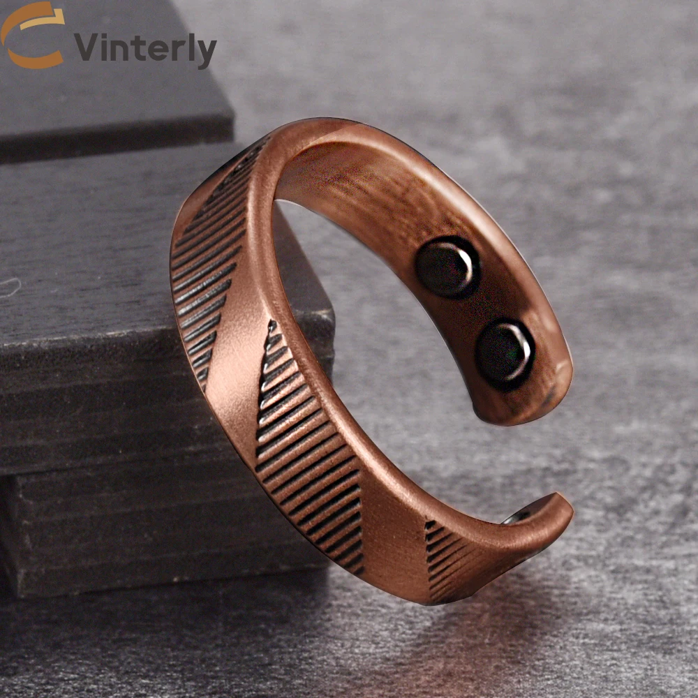 Pure Copper Magnetic Rings for Men Women Adjustable Vintage 6mm Open Cuff Jewelry Wedding Bands Resizable Finger wedding rings finger rings fashion rings fashion ring metal rings