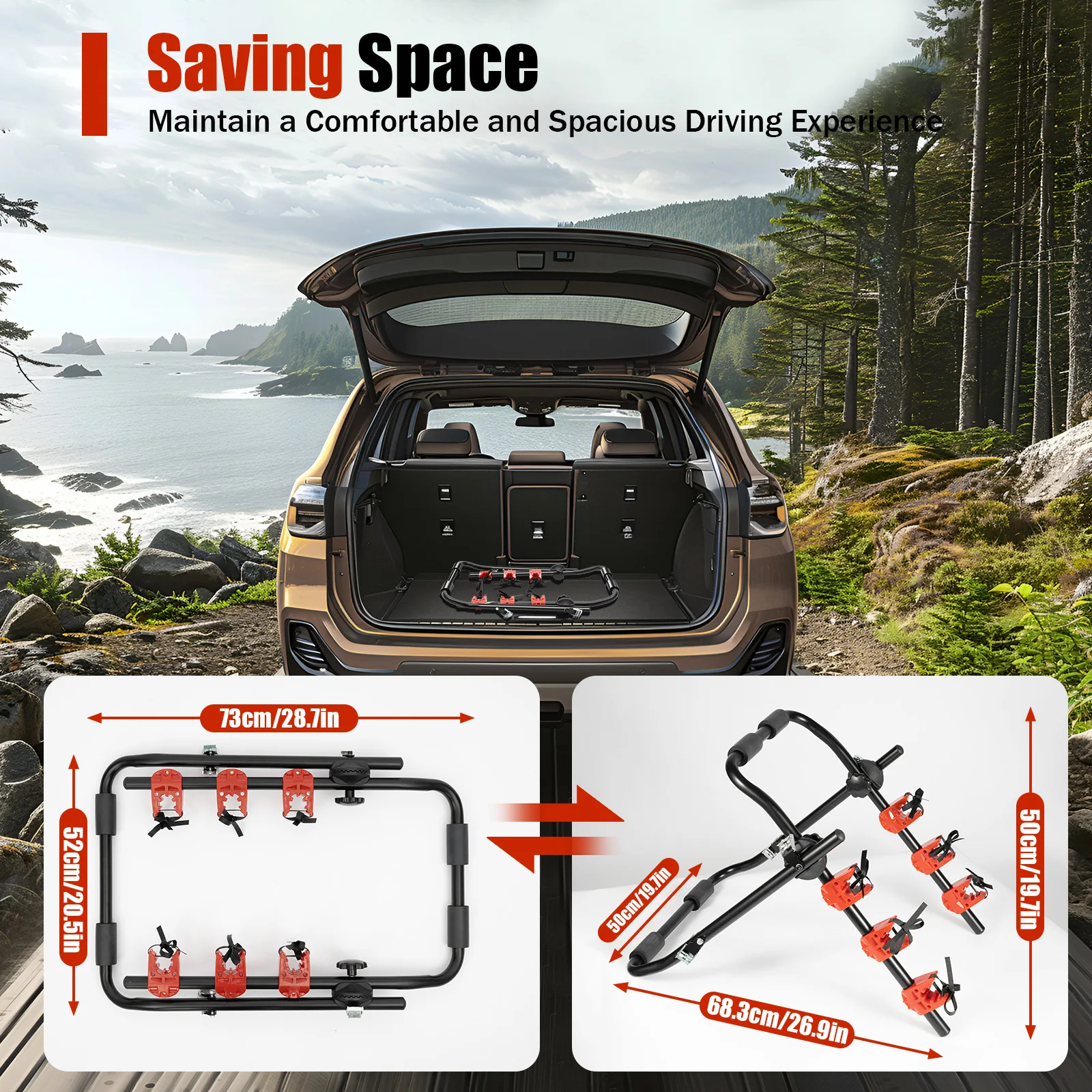 3-Bike Trunk Mount Rack with Fixed Strap Bike Rack for Car Trunk ...