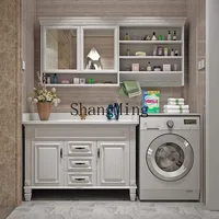 ตู้ล้างหน้าแบบติดตั้งในห้องน้ำพร้อมเครื่องซักผ้าในตัว ทำจากไม้เนื้อแข็ง ชุดอุปกรณ์ห้องน้ำแบบรวม ตู้ล้างหน้าแบบตั้งพื้น 4