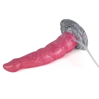 FAAK Squirt Dildo With Suction Cup Silicone Curved Anal Plug Syringe Tube Spray Ejaculation Penis G-spot Stimulate Sex Toys Shop 5