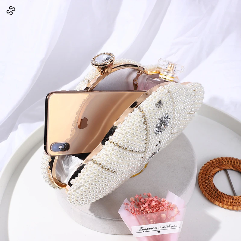 High Quality Handmade Rhinestone Pearl Women's Bag Evening Party Fashion Chain Shoulder Handbags