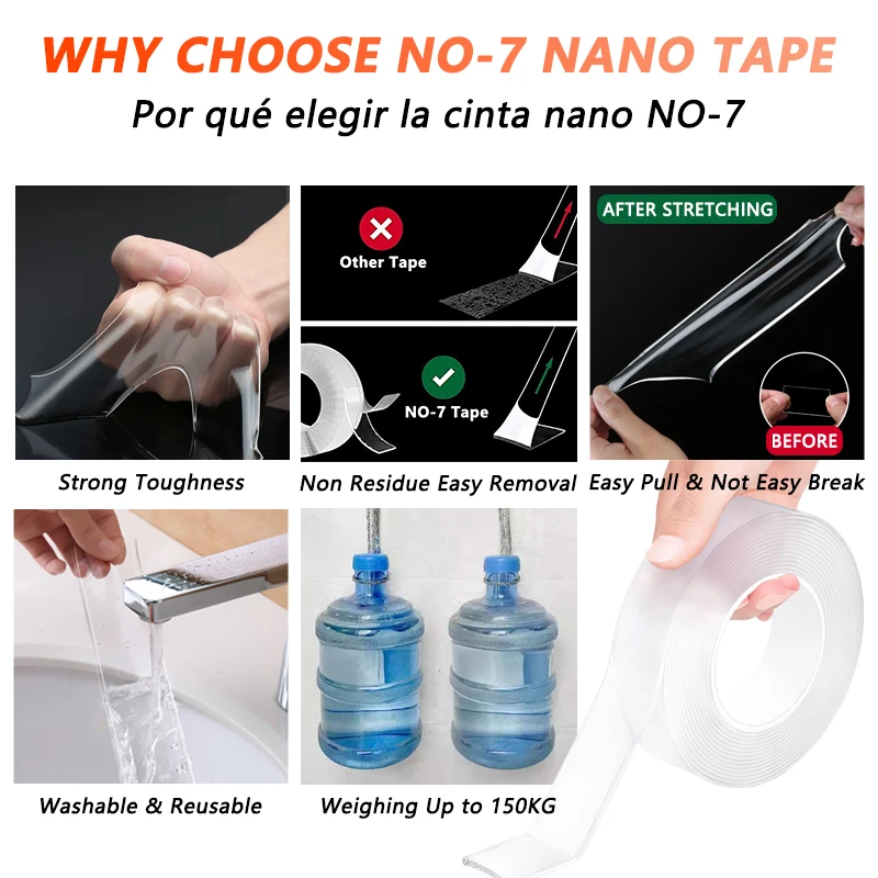 Nano Double Sided Tape Multiuso Rimovibile Adesivo Trasparente Grip Nastro Di Montaggio Lavabile Forte Appiccicoso Tappeto Resistente