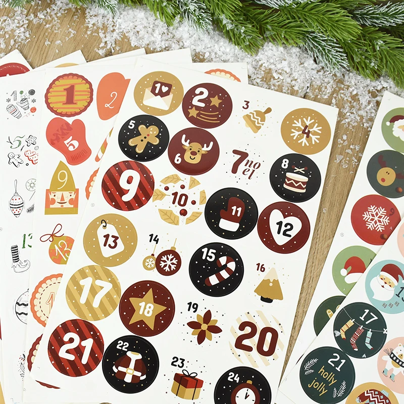 Description Picture 4 of item1/3/5Sheet Christmas Advent Calendar Stickers Xmas Countdown Gift Packaging Label Sticker Merry Christmas Party Decor New Year