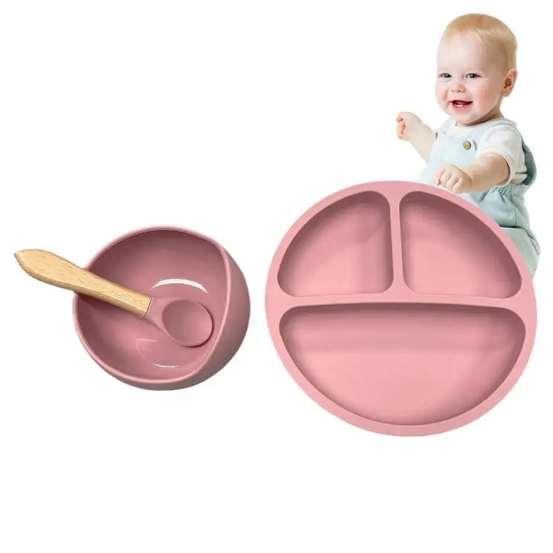 

Suction Plates For Baby Portable And Stable Baby Plates With Suction Food-Grade Silicone Divided Plates Gift For Child Boys