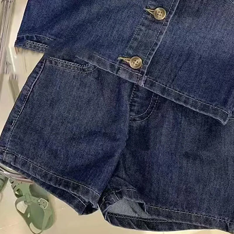 baby clothing set red	 Boys and girls short-sleeved denim shirts cardigan tops children's suits summer baby girl shorts suits fashion two-piece suit baby clothes in sets	