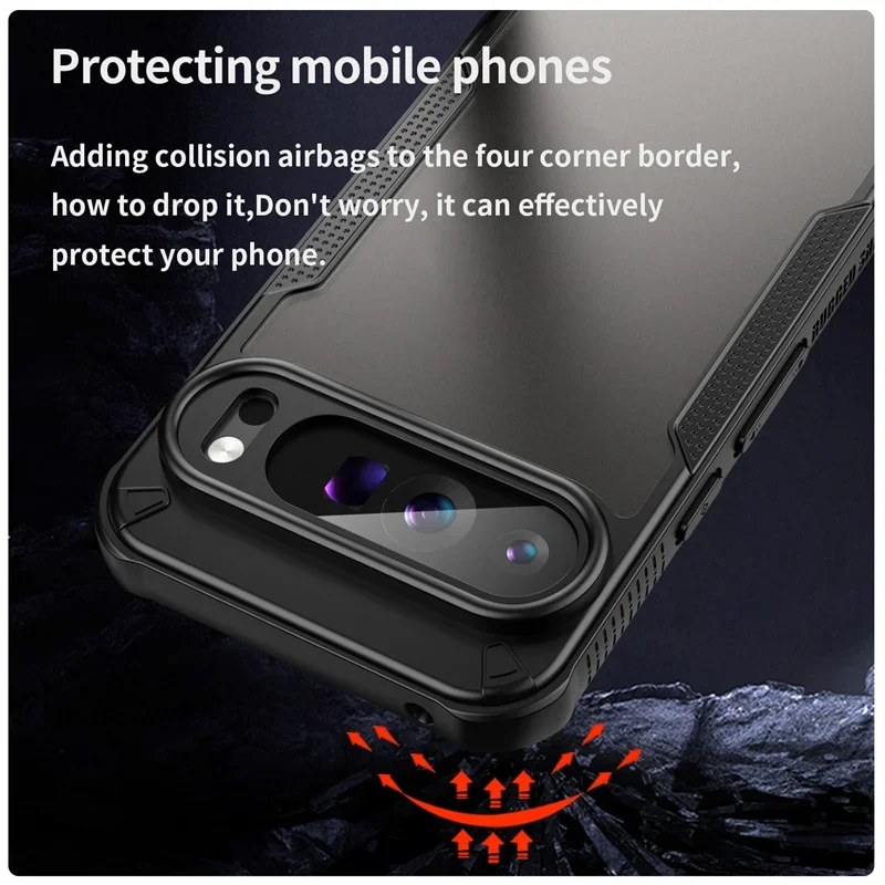 Frosted Matte Translucent Armor Phone Case with Hybrid Rugged Anti-fall Lens Protector Cover