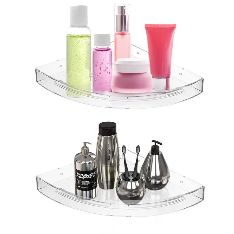 

Floating Corner Shelves 2 Pcs Transparent Acrylic Corner Shelf Flexible Construction And Hook Design Organizer Rack For Kitchen