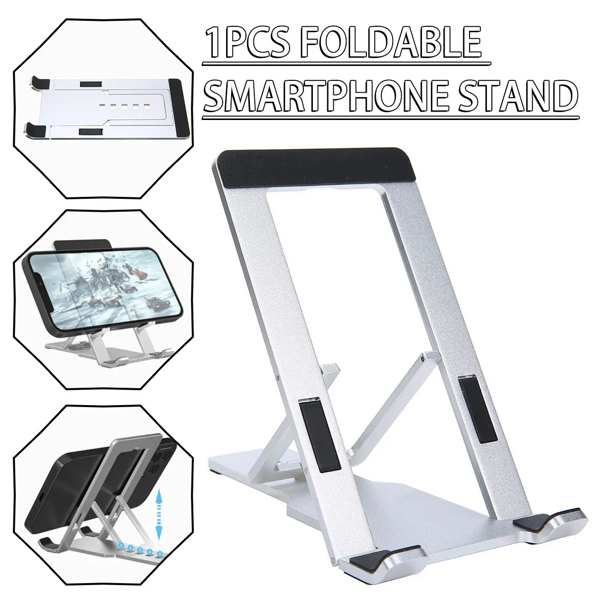 

Aluminum Alloy Foldable Phone Stand Portable Cell Phone Holder Adjustable Height 100% Brand New With High Quality Easy to Adjust