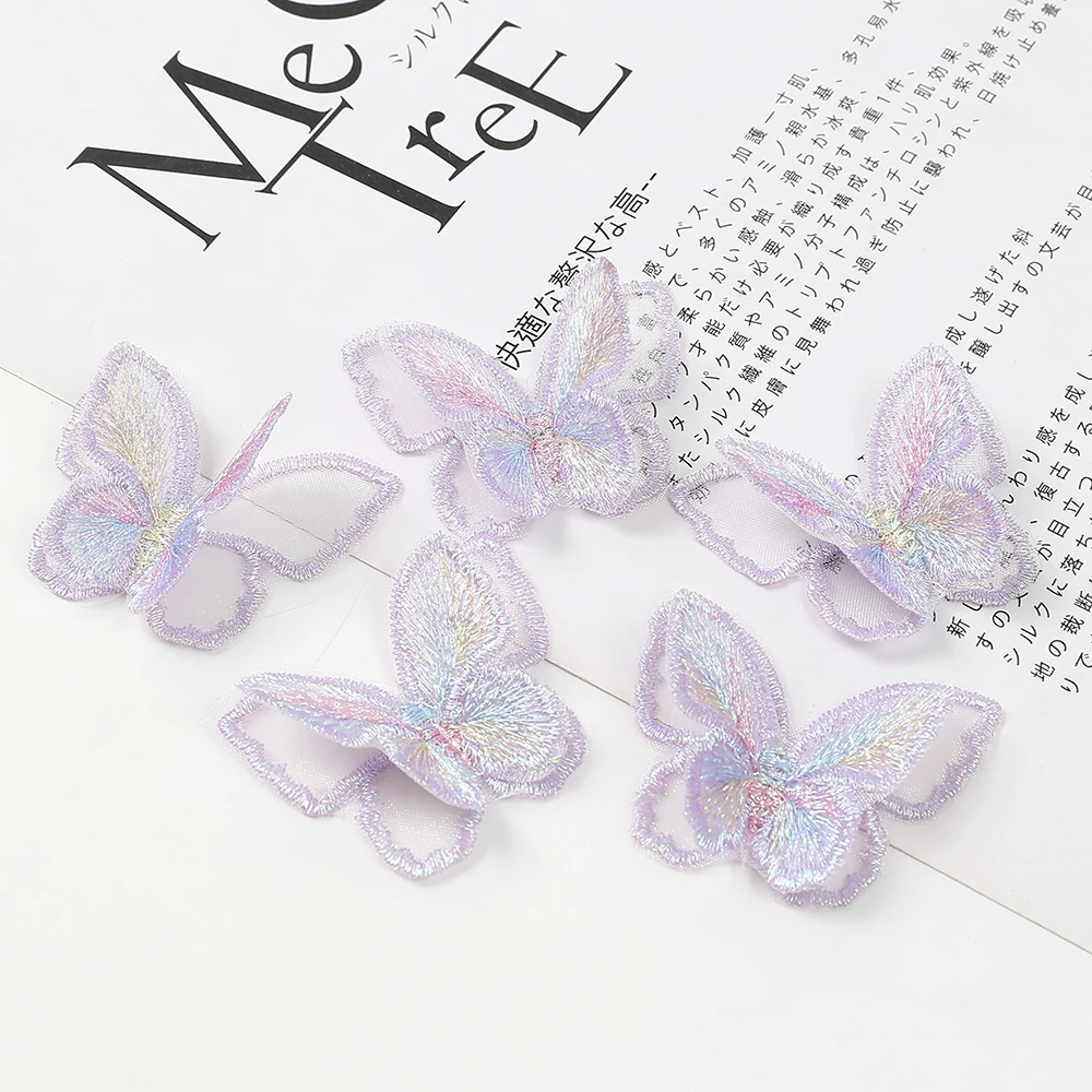 10 Stück doppelte Stickerei Schmetterling Spitze Applikation Nähen auf Braut Hochzeit Abend Organza Patch handgemachte Handwerk Blumen Zubehör – Detail 9