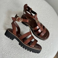 BeauToday Gladiator Sandals Women Genuine Leather Round Toe Ankle Metal Buckle Platform Summer Ladies Shoes Handmade 38215 - Image 4