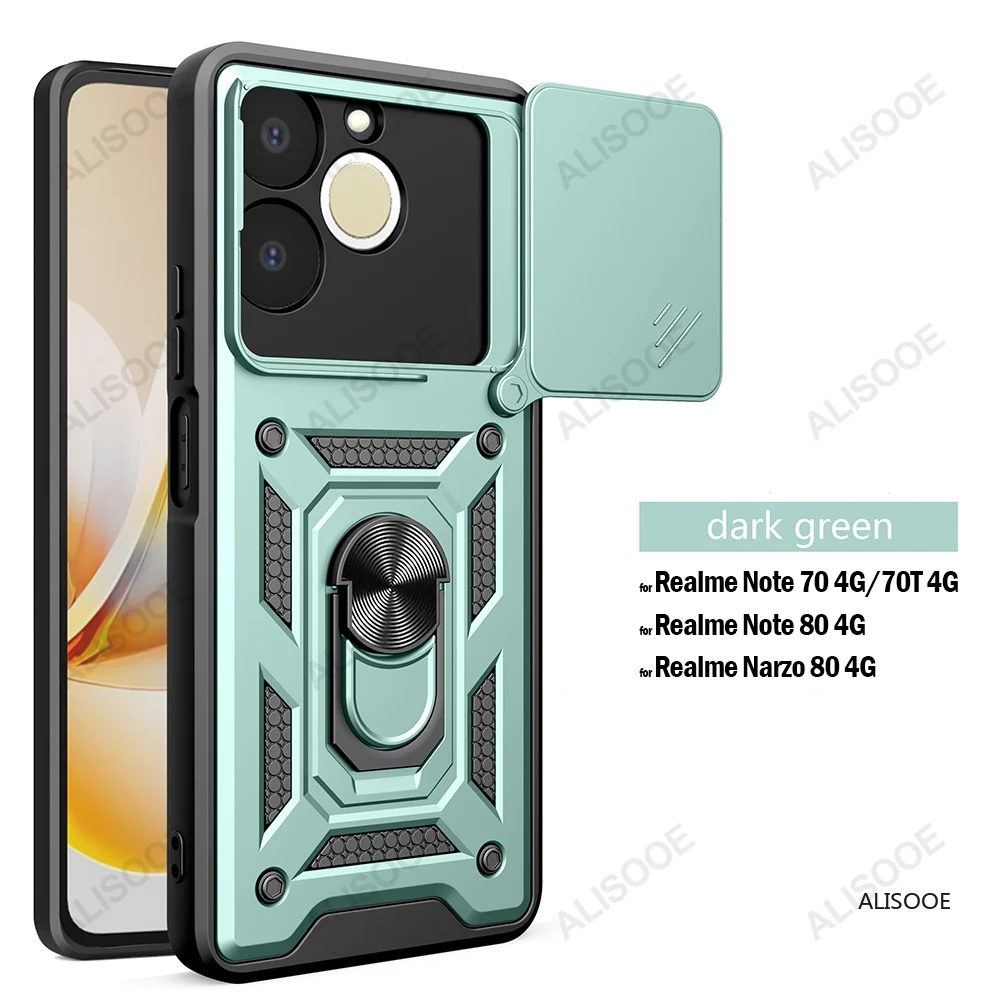 Slide Camera Cover with Ring Kickstand Holder - Full Protective Shockproof Phone Case