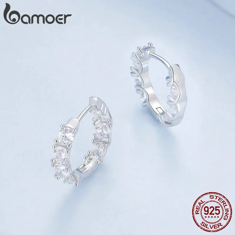 BAMOER 925 Sterling Silver Simulated Diamond Zircon Hoop