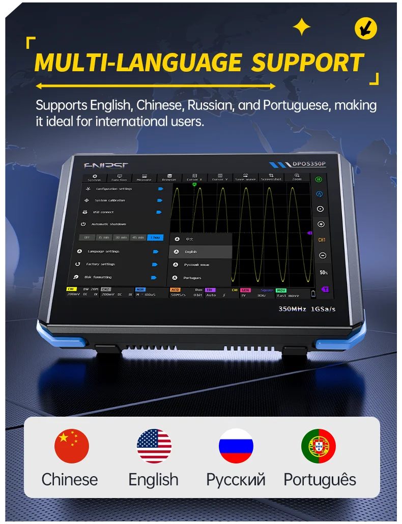 DPOS350P Digital Storage Oscilloscope: 350MHz Bandwidth, 12.1-Inch High-Definiti
