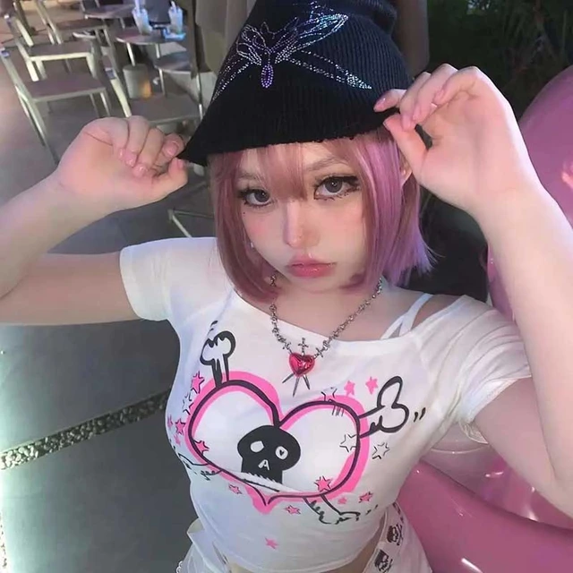 Y2k Letter Print Baby Tee Summer Emo Girl Crop Tops Slim 2000s Fairy Grunge  Streetwear Harajuku Goth Cute Short Sleeve T-shirts - T-shirts - AliExpress