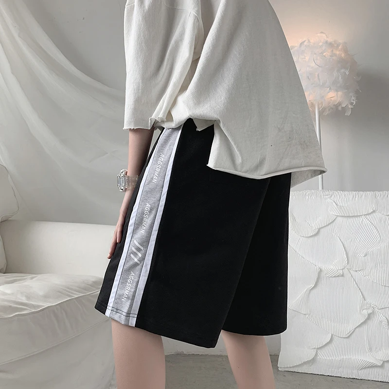Men Boy Fitness Sports Beach Shorts Knee Length Letters Basketball Hip Hop Loose Fit Shorts Summer Thin Casual Hong Kong Shorts