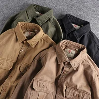 Chemise à manches longues pour hommes, uniforme de style n, lavage à la mode, double poches, veste décontractée pour jeunes, manteau fin 5
