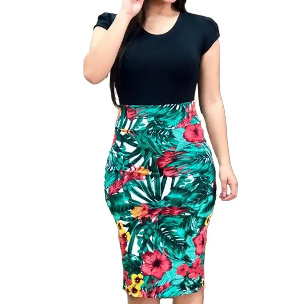 

Женское облегающее Платье До Колена, Элегантное летнее платье с коротким рукавом и круглым вырезом, в стиле пэчворк