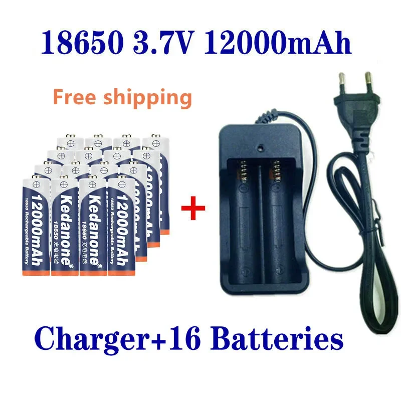 

18650 Battery Rechargeable Battery 3.7V 18650 12000mAh Capacity Li-ion Rechargeable Battery For Flashlight Torch Battery+Charger