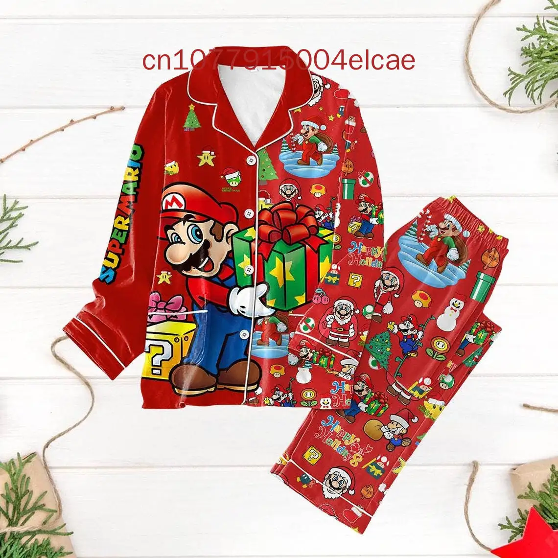 2024 New Super Mario Pajama Set 3D Printed Casual Men's and Women's Long Sleeve Shirt Pajama Set 3