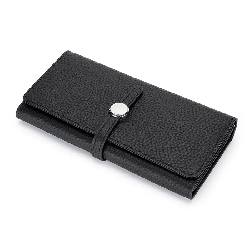 Elegant Women's Genuine Leather Long Clutch Wallet with Zipper Coin Pocket and Card Holder