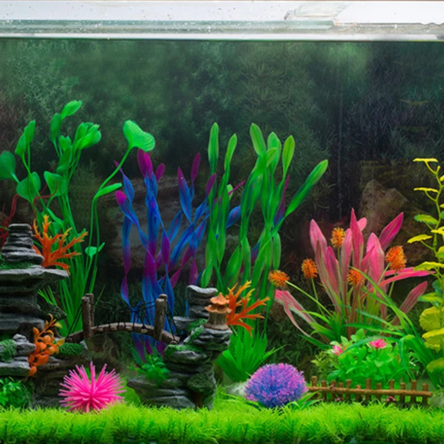 Fish Tank Decoration Ideas, Artificial grass in Aquarium