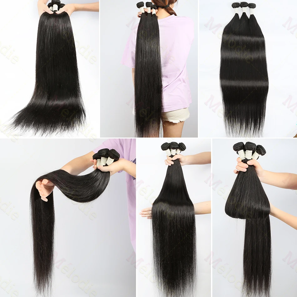 MELODIE 40 42 Inches Bone Straight Human Hair Weave Bundles Human Hair Extensions 3 4 Bundles Double Weft Bulk Braiding