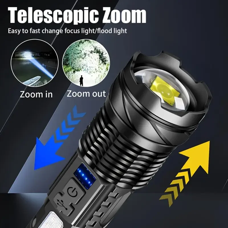 Hohe Starke Leistung Led Taschenlampen Taktische Flash Licht Taschenlampe Ultra Helle Lampe USB Lade Camping Angeln Defensa Zoom Laterne – Detail 13