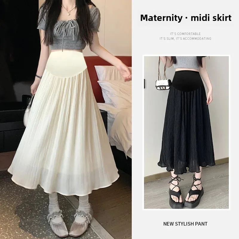 Maternity High Waist A- Line Skirt Pleated Spring Summer Women's Outerwear Slimming Half-length Skirt