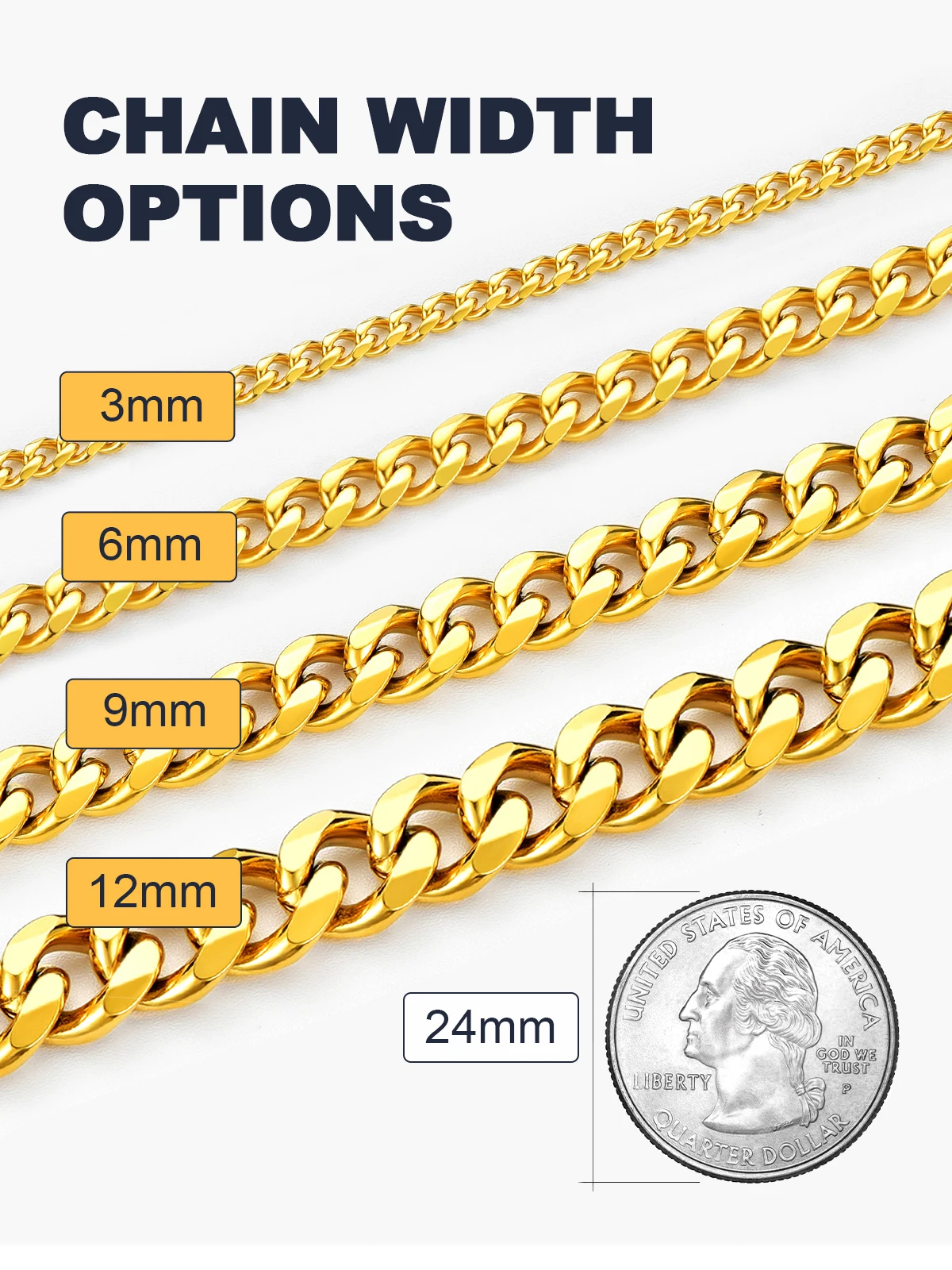 U7 Miami Flat Chunky Cuban Link Chain Necklace for Men Women Unisex Stainless Steel 3/6/9/12mm Wide 18-30