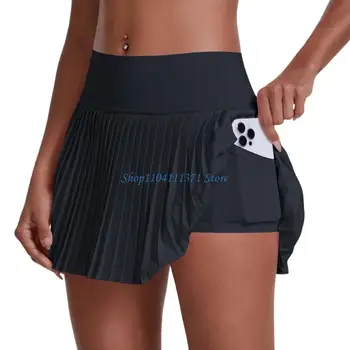 P9FC Women Pleated Tennis Skirt High Waist Athletic Skorts Skirt With Shorts Pocket 2