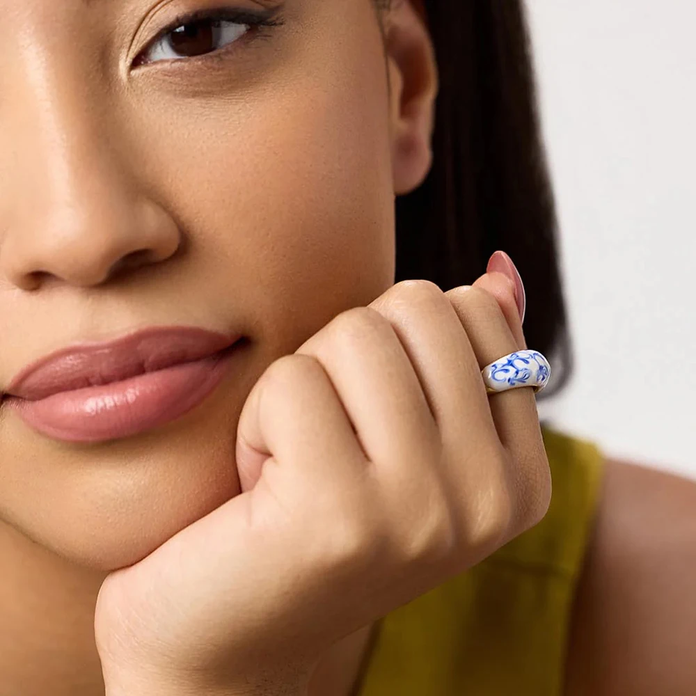 Creative Minimalist White Blue Enamel Smooth Circular Knuckle Ring Hypoallergenic Statement Chunky Rings Designer Jewelry Кольца