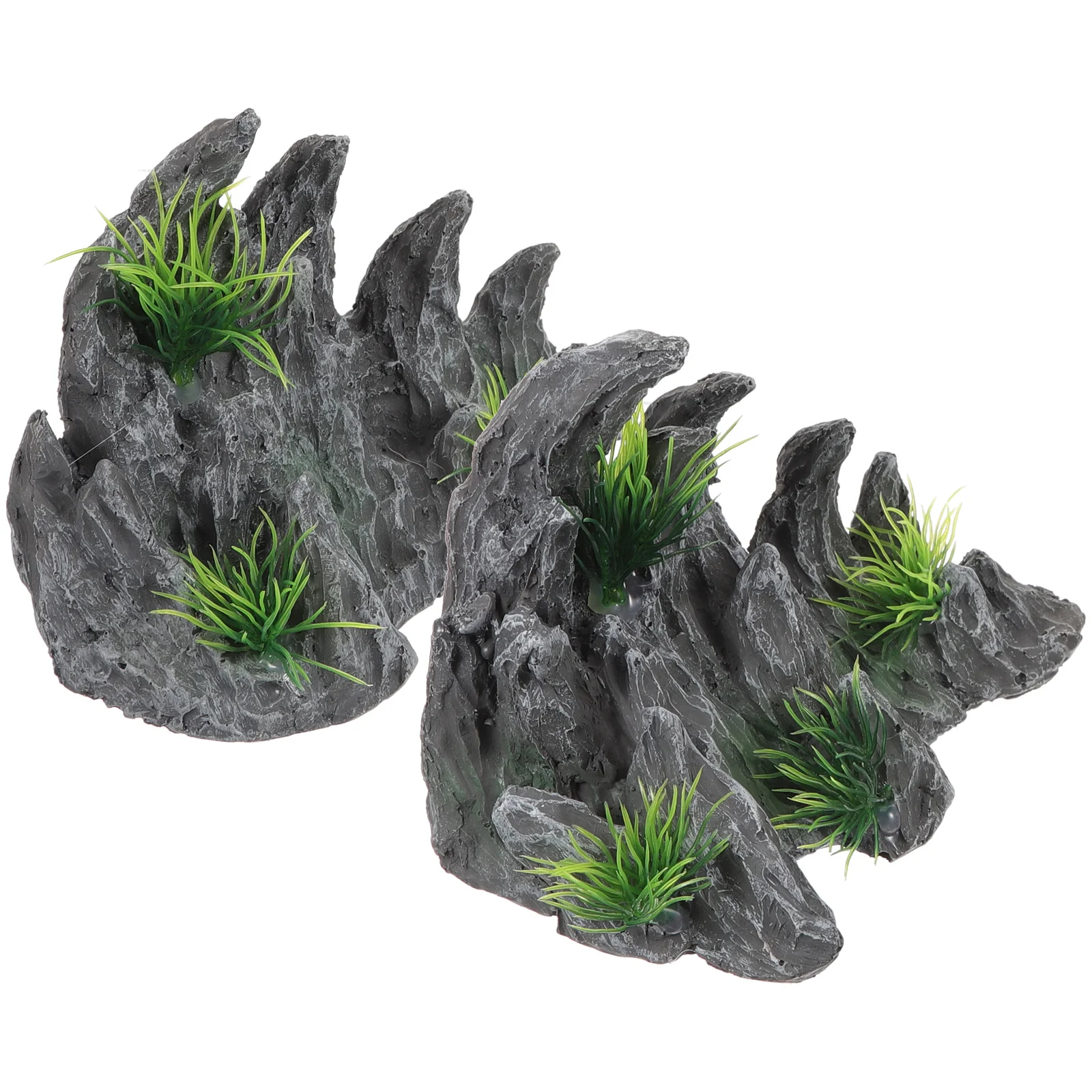 

2 Pcs Fish Tank Landscaping Ornaments Mountain Aquarium Rockery Landscape Decor Simulation Model Hide Cave