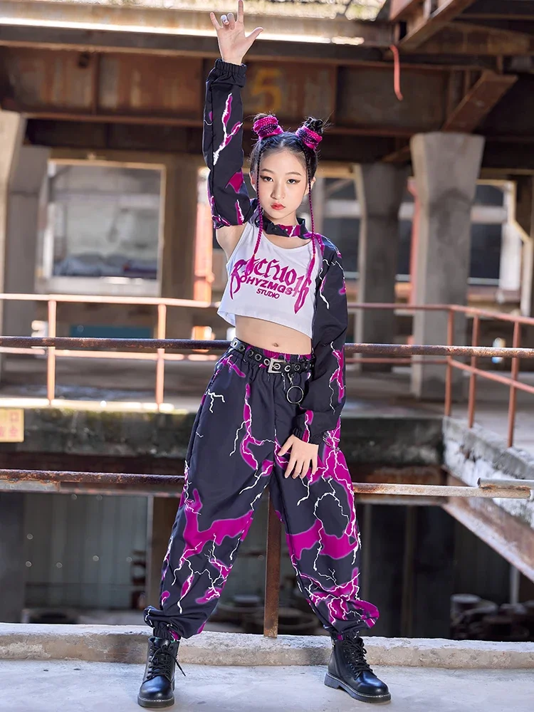 Hip Hop Clothes For Girls Kids Jazz Dance Costume Black Purple Modern Dance Performance K-pop Stage Outfit Runway Show Wear