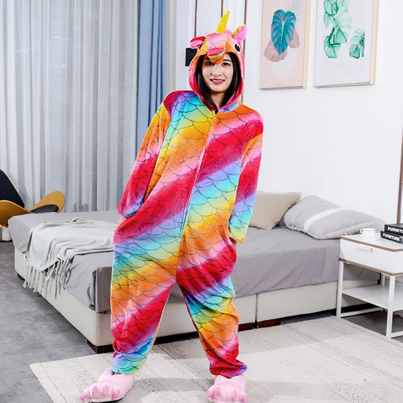 Colourful Adult One-Piece Pajamas Cartoon Jumpsuit Full Body Sleepwear Thicken Warm Soft Comfortable  Onesies