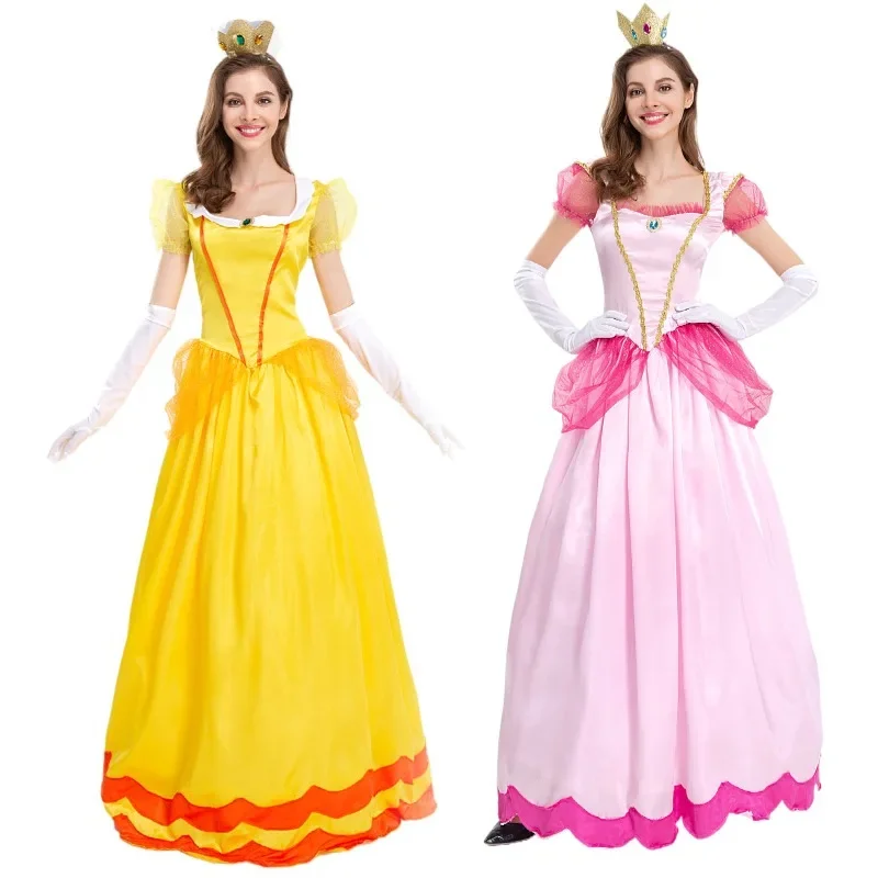 

Princess Peach Costume Women Cosplay Party Halloween Masquerade Dress Up Clothing for Women Pink Fancy Dress