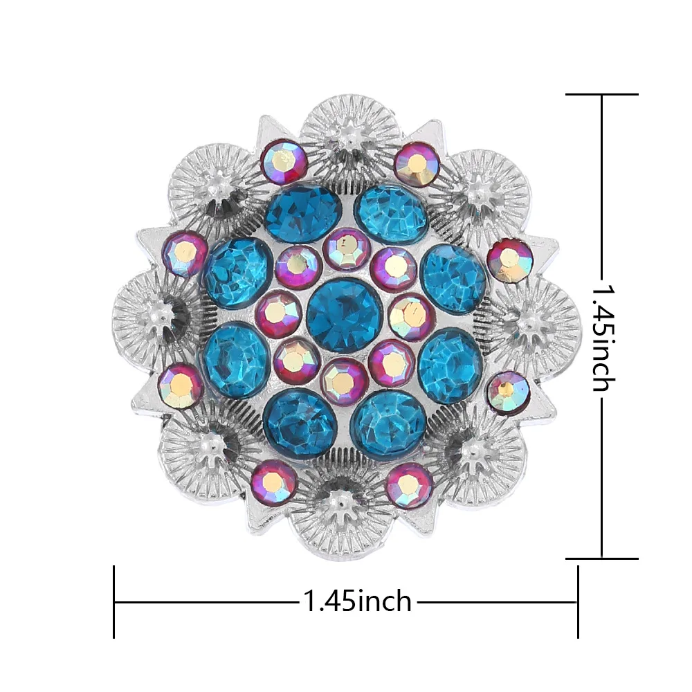 Colorful Rhinestone Conchos Buckle Metal Flower Crystal Leather Bag Belt Decorative Buttons Screw Back Leathercraft Accessories