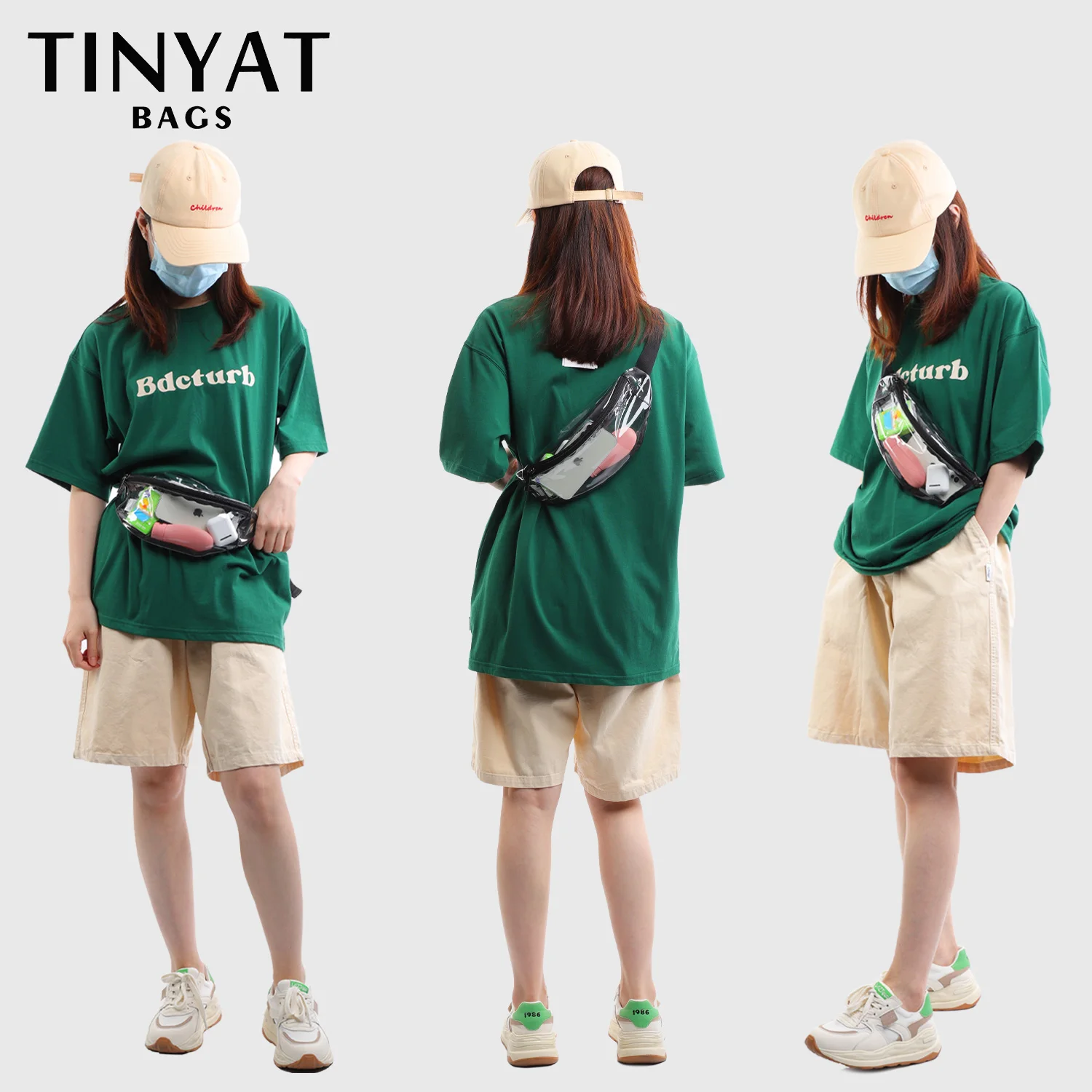 TINYAT Clear Women's Waist Bag Packs Concert Shoulder Belt Bag Man Casual Fanny Pouch PVC Fashion Bag For Women 2 Pockets