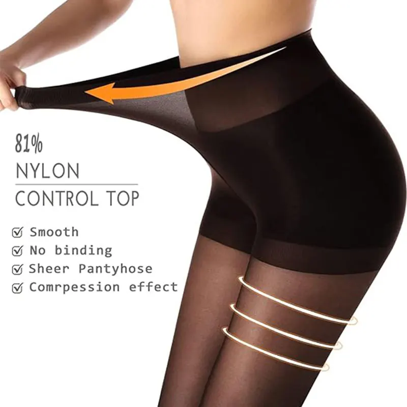 2 pezzi femminile nero alta elasticità anti gancio calze autoreggenti donne collant velati con controllo superiore nylon 20D buona collant elastico - immagine 2