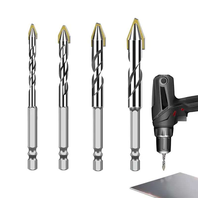 

Drill Bits For Concrete Carbide Sharp Drill Bit Rustproof 4pcs Staggered Edge Construction Supplies Set With Hexagonal Handle
