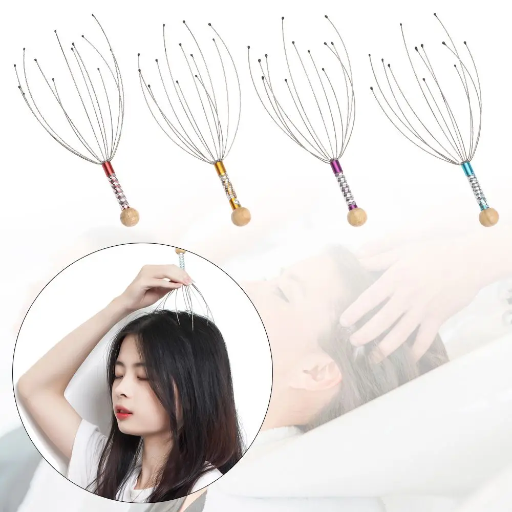 스테인레스 스틸 스파 두통 혈액 순환 문어 두피 스트레스 완화 발톱 머리 마사지기